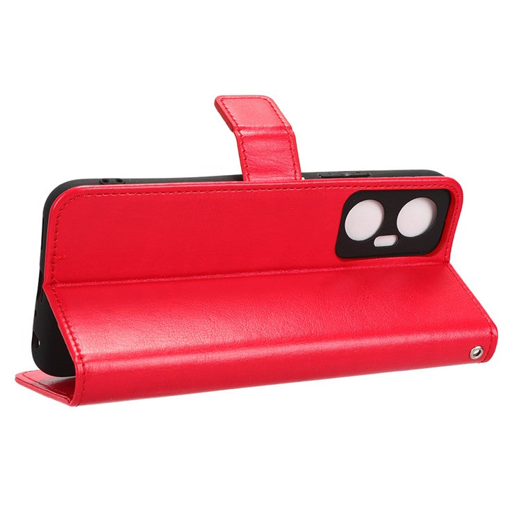 For Infinix Hot 20 5G / X666 / X666B Crazy Horse Texture PU Leather Flip Wallet Stand Phone Case with Strap - Red