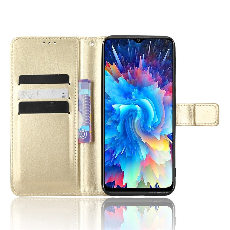 For Infinix Hot 20 5G / X666 / X666B Crazy Horse Texture PU Leather Flip Wallet Stand Phone Case with Strap - Gold