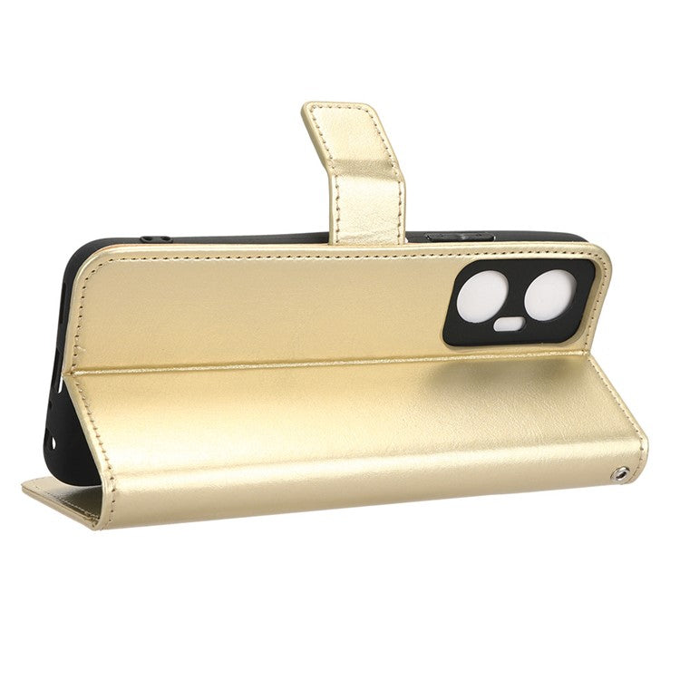 For Infinix Hot 20 5G / X666 / X666B Crazy Horse Texture PU Leather Flip Wallet Stand Phone Case with Strap - Gold