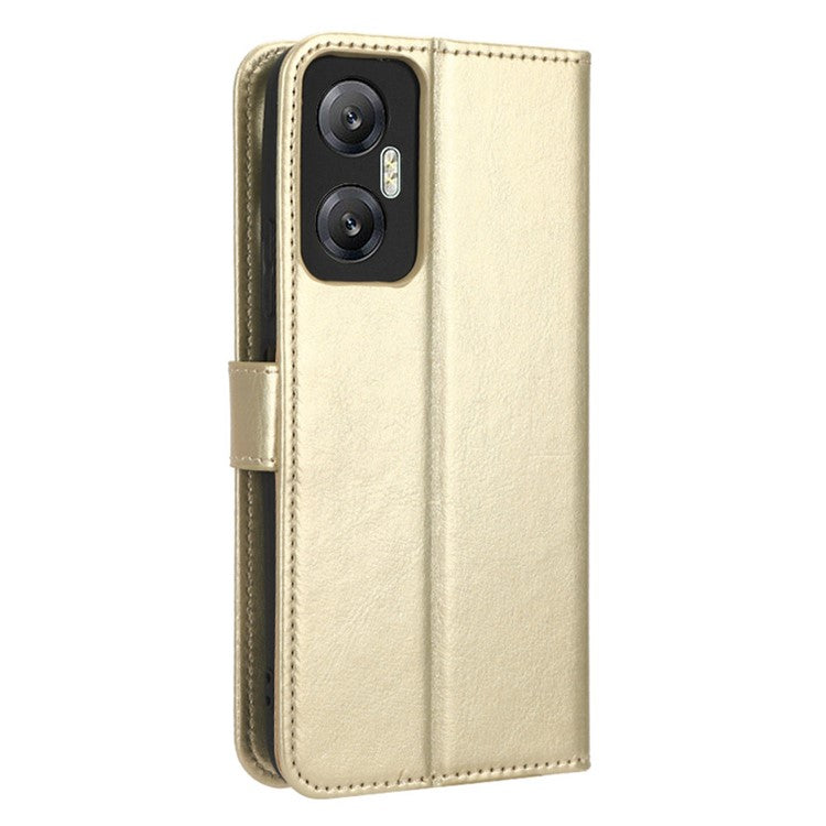 For Infinix Hot 20 5G / X666 / X666B Crazy Horse Texture PU Leather Flip Wallet Stand Phone Case with Strap - Gold