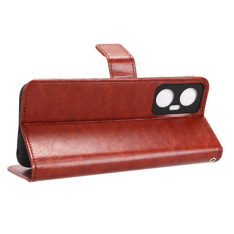 For Infinix Hot 20 5G / X666 / X666B Crazy Horse Texture PU Leather Flip Wallet Stand Phone Case with Strap - Brown