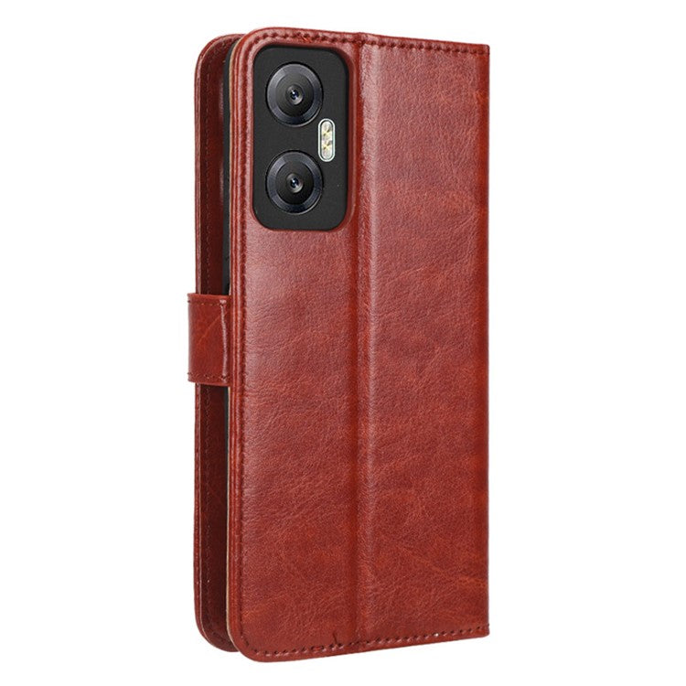 For Infinix Hot 20 5G / X666 / X666B Crazy Horse Texture PU Leather Flip Wallet Stand Phone Case with Strap - Brown