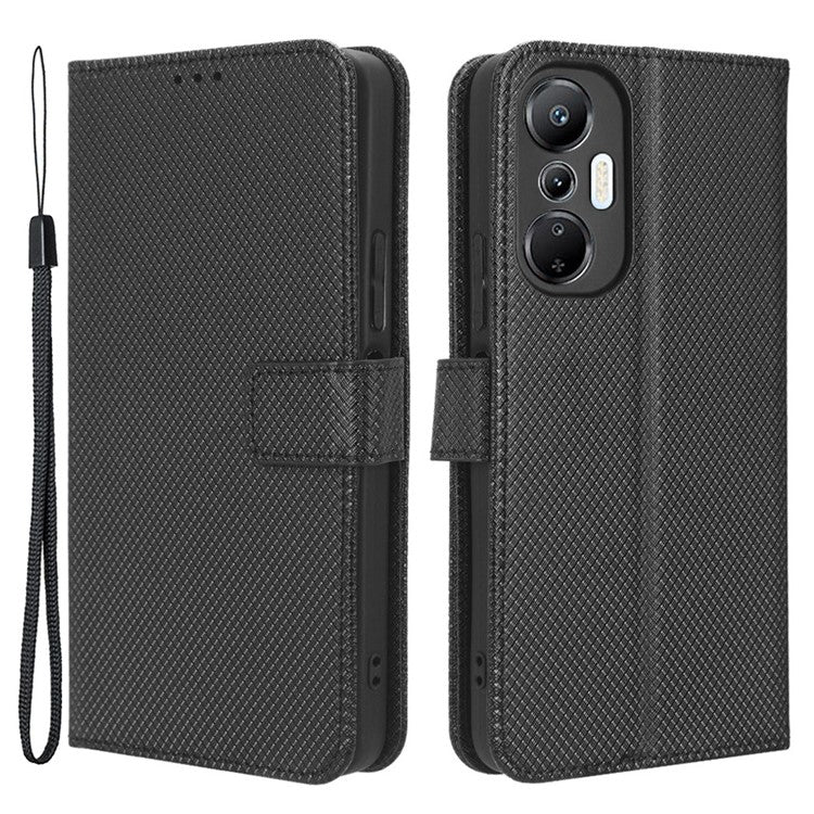 For Infinix Hot 20S 4G / X6827 PU Leather Case Foldable Stand Wallet Diamond Texture Phone Cover - Black