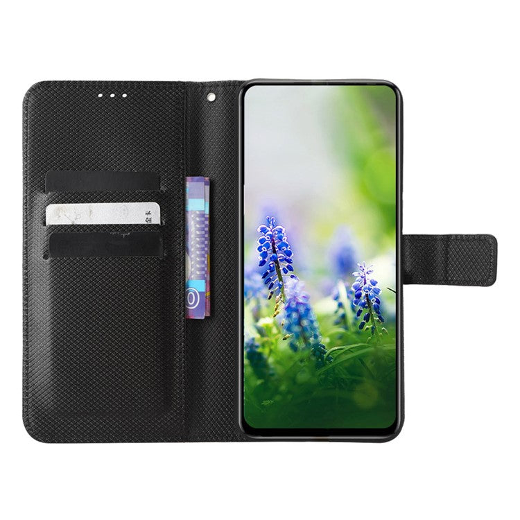 For Infinix Hot 20S 4G / X6827 PU Leather Case Foldable Stand Wallet Diamond Texture Phone Cover - Black