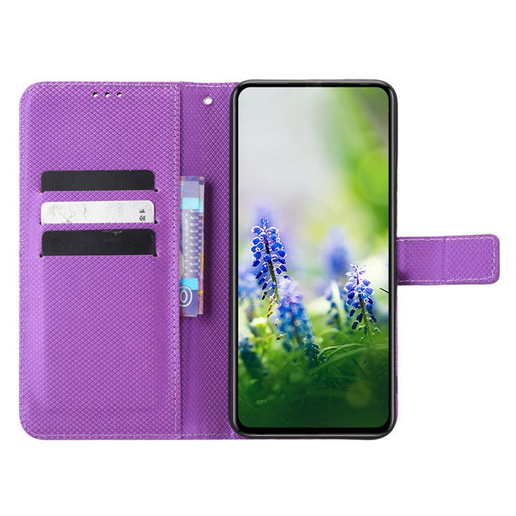 For Infinix Hot 20S 4G / X6827 PU Leather Case Foldable Stand Wallet Diamond Texture Phone Cover - Purple
