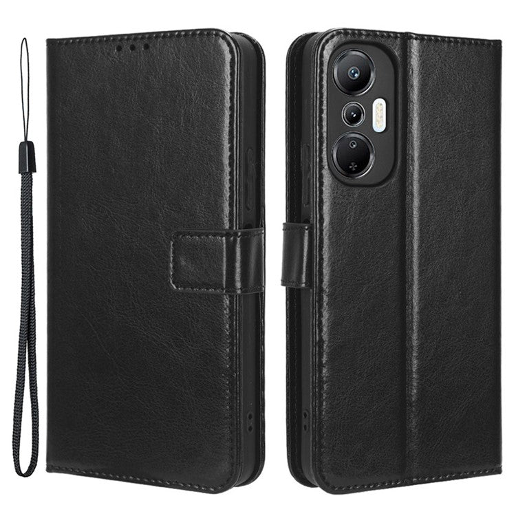 For Infinix Hot 20S 4G / X6827 Case Crazy Horse Texture PU Leather Wallet Stand Full Protection Cell Phone Cover with Strap - Black