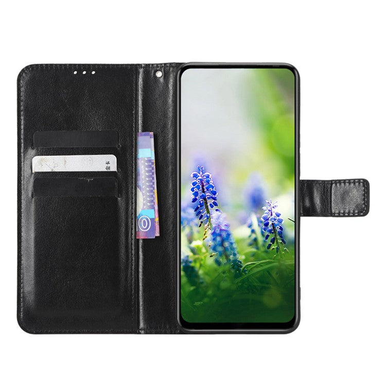 For Infinix Hot 20S 4G / X6827 Case Crazy Horse Texture PU Leather Wallet Stand Full Protection Cell Phone Cover with Strap - Black