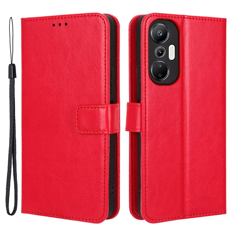 For Infinix Hot 20S 4G / X6827 Case Crazy Horse Texture PU Leather Wallet Stand Cell Phone Cover with Strap - Red