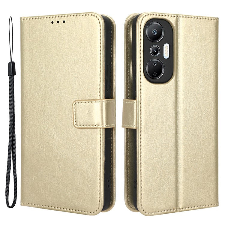 For Infinix Hot 20S 4G / X6827 Case Crazy Horse Texture PU Leather Wallet Stand Cell Phone Cover with Strap - Gold