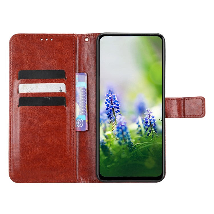 For Infinix Hot 20S 4G / X6827 Case Crazy Horse Texture PU Leather Wallet Stand Cell Phone Cover with Strap - Brown