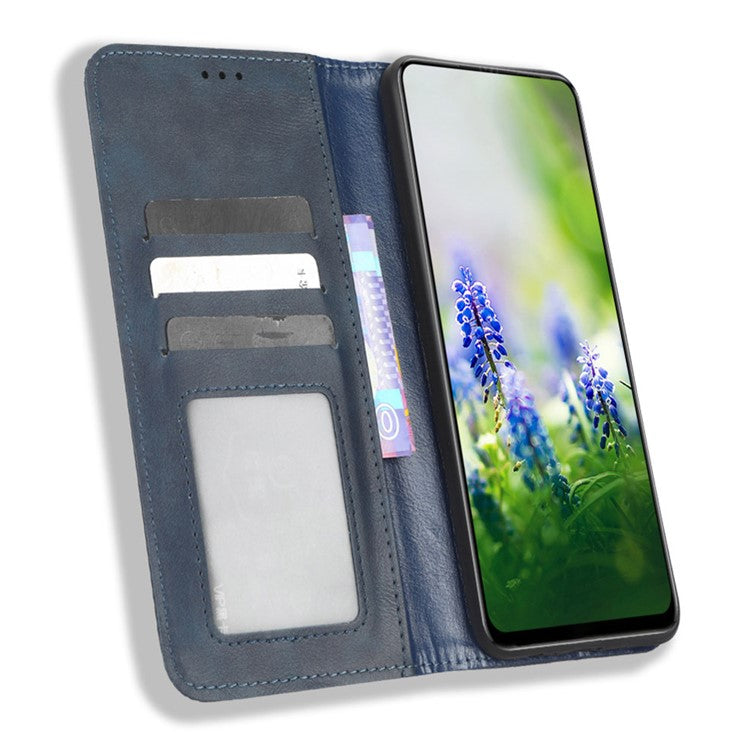 For Infinix Hot 20S 4G / X6827 Case Stand Retro Texture Imprinted Pattern PU Leather Anti-Shock Flip Wallet Phone Cover - Blue