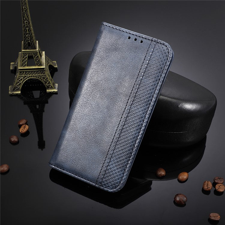 For Infinix Hot 20S 4G / X6827 Case Stand Retro Texture Imprinted Pattern PU Leather Anti-Shock Flip Wallet Phone Cover - Blue