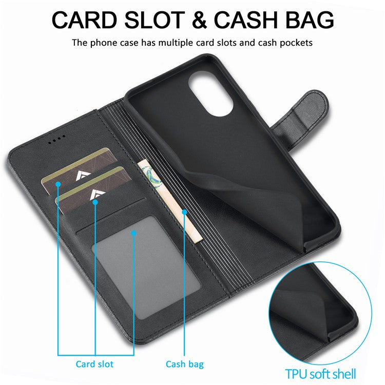 LC.IMEEKE For Oppo A17 4G / A17k 4G Calf Texture Case Wallet Stand Design Magnetic Clasp Leather Phone Cover - Black