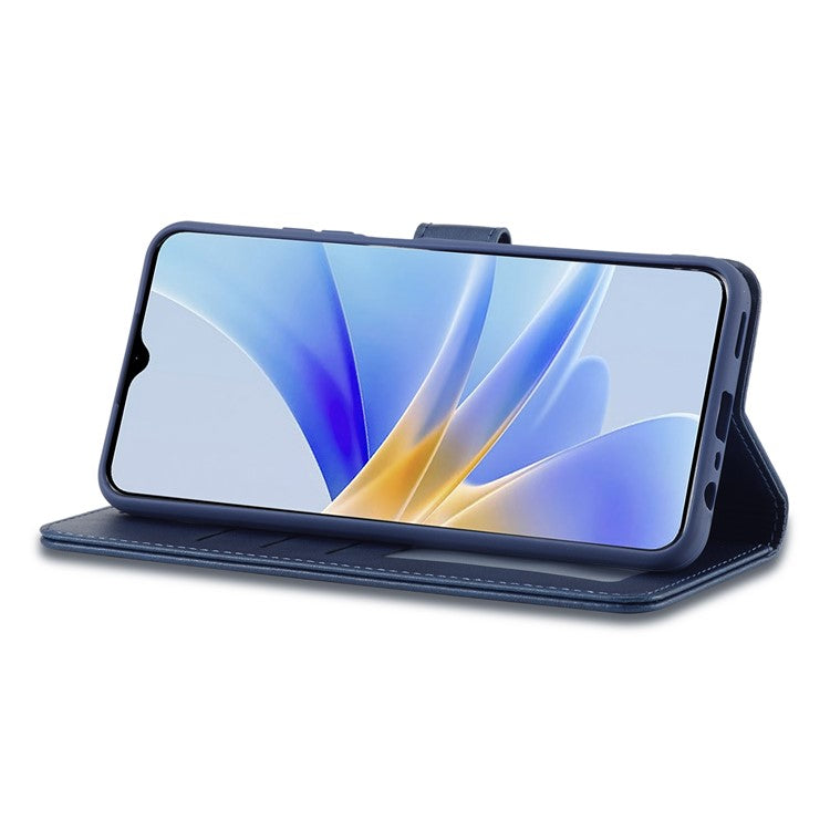 LC.IMEEKE For Oppo A17 4G / A17k 4G Calf Texture Case Wallet Stand Design Magnetic Clasp Leather Phone Cover - Blue