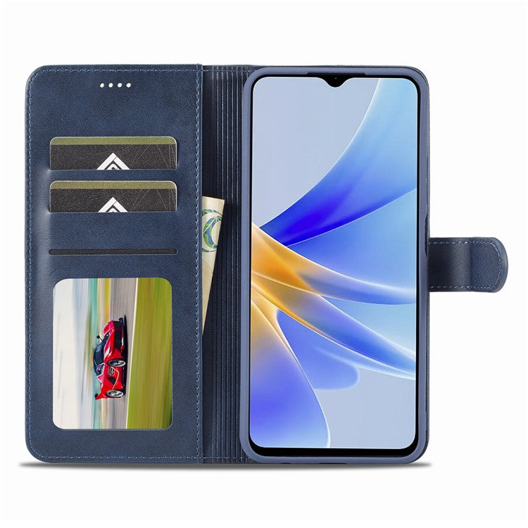 LC.IMEEKE For Oppo A17 4G / A17k 4G Calf Texture Case Wallet Stand Design Magnetic Clasp Leather Phone Cover - Blue