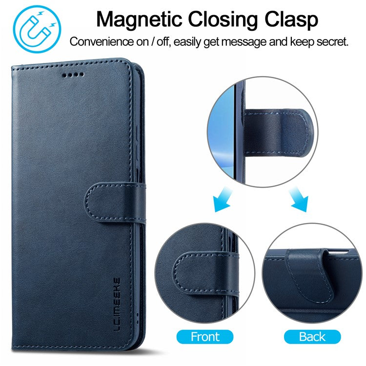 LC.IMEEKE For Oppo A17 4G / A17k 4G Calf Texture Case Wallet Stand Design Magnetic Clasp Leather Phone Cover - Blue