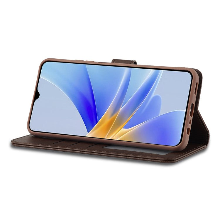 LC.IMEEKE For Oppo A17 4G / A17k 4G Calf Texture Case Wallet Stand Design Magnetic Clasp Leather Phone Cover - Brown