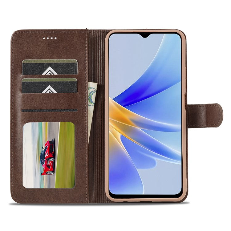 LC.IMEEKE For Oppo A17 4G / A17k 4G Calf Texture Case Wallet Stand Design Magnetic Clasp Leather Phone Cover - Brown