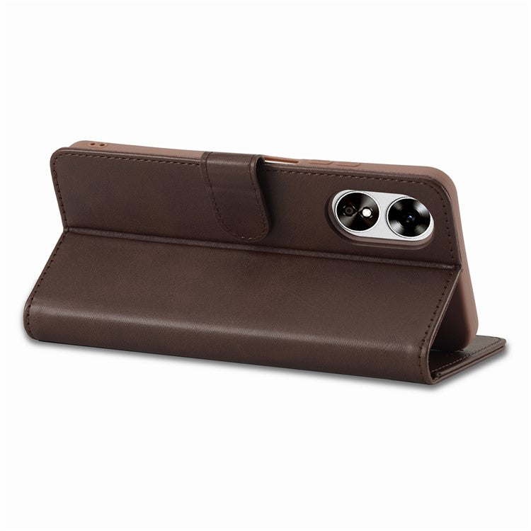 LC.IMEEKE For Oppo A17 4G / A17k 4G Calf Texture Case Wallet Stand Design Magnetic Clasp Leather Phone Cover - Brown
