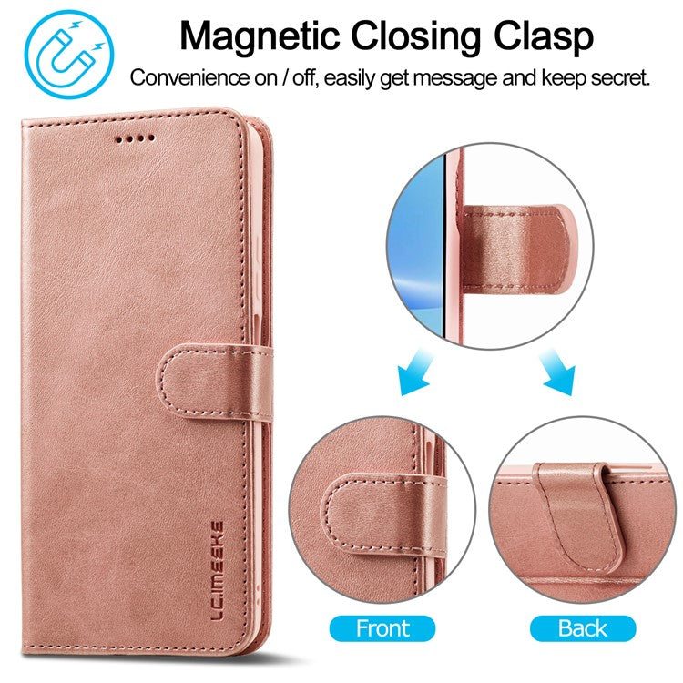 LC.IMEEKE For Oppo A17 4G / A17k 4G Calf Texture Case Wallet Stand Design Magnetic Clasp Leather Phone Cover - Pink