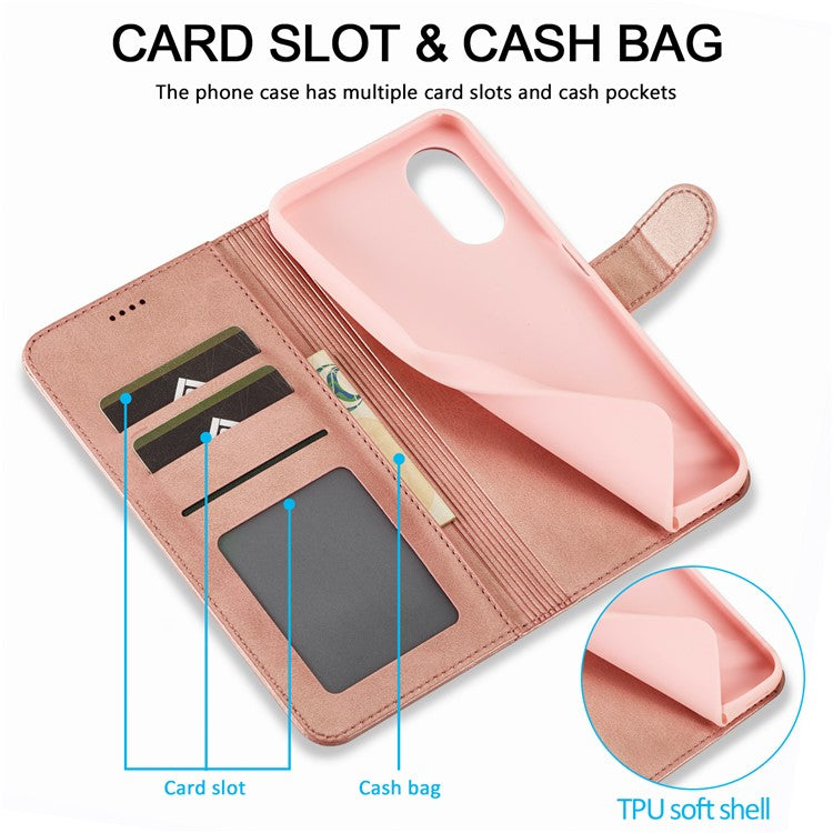 LC.IMEEKE For Oppo A17 4G / A17k 4G Calf Texture Case Wallet Stand Design Magnetic Clasp Leather Phone Cover - Pink
