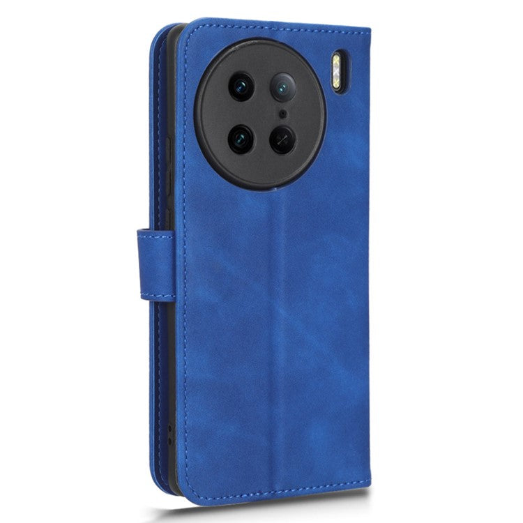 Drop-Proof Cell Phone Cover For vivo X90 Pro 5G Skin-Touch Feeling PU Leather Flip Wallet Case Stand - Blue