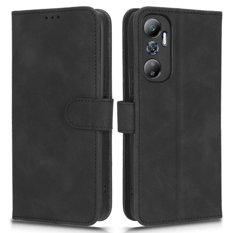 For Infinix Hot 20 4G Skin-Touch Feeling PU Leather Flip Wallet Case Scratch-Resistant Cell Phone Cover Stand - Black