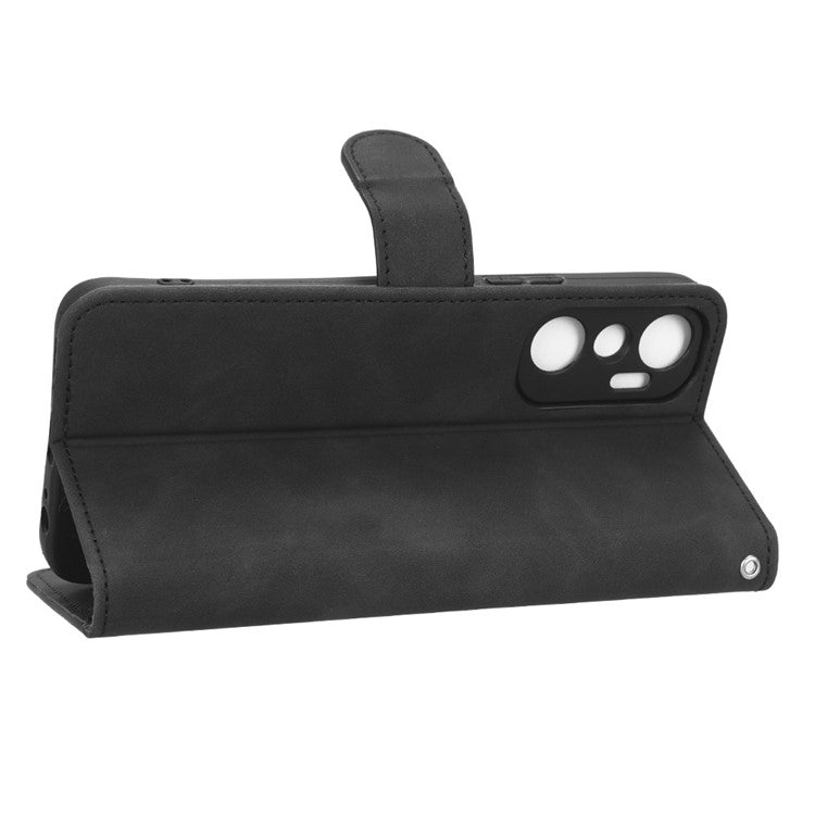 For Infinix Hot 20 4G Skin-Touch Feeling PU Leather Flip Wallet Case Scratch-Resistant Cell Phone Cover Stand - Black