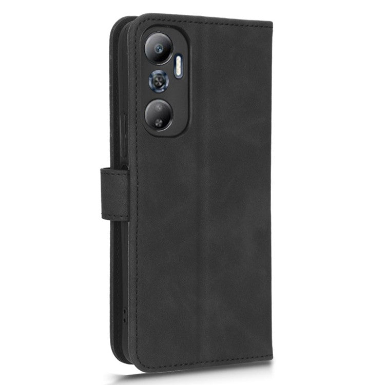 For Infinix Hot 20 4G Skin-Touch Feeling PU Leather Flip Wallet Case Scratch-Resistant Cell Phone Cover Stand - Black