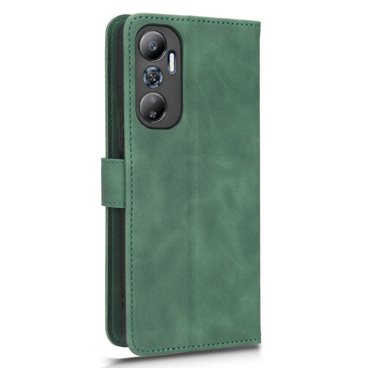 For Infinix Hot 20 4G Skin-Touch Feeling PU Leather Flip Wallet Case Scratch-Resistant Cell Phone Cover Stand - Green