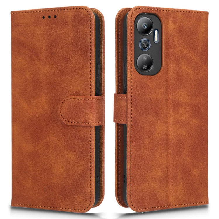 For Infinix Hot 20 4G Skin-Touch Feeling PU Leather Flip Wallet Case Scratch-Resistant Cell Phone Cover Stand - Brown