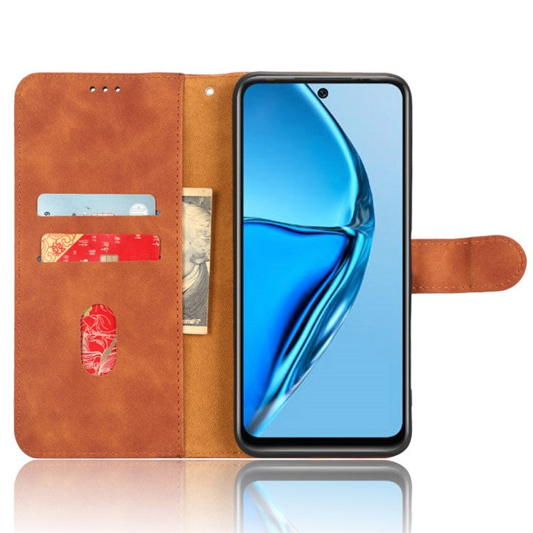 For Infinix Hot 20 4G Skin-Touch Feeling PU Leather Flip Wallet Case Scratch-Resistant Cell Phone Cover Stand - Brown