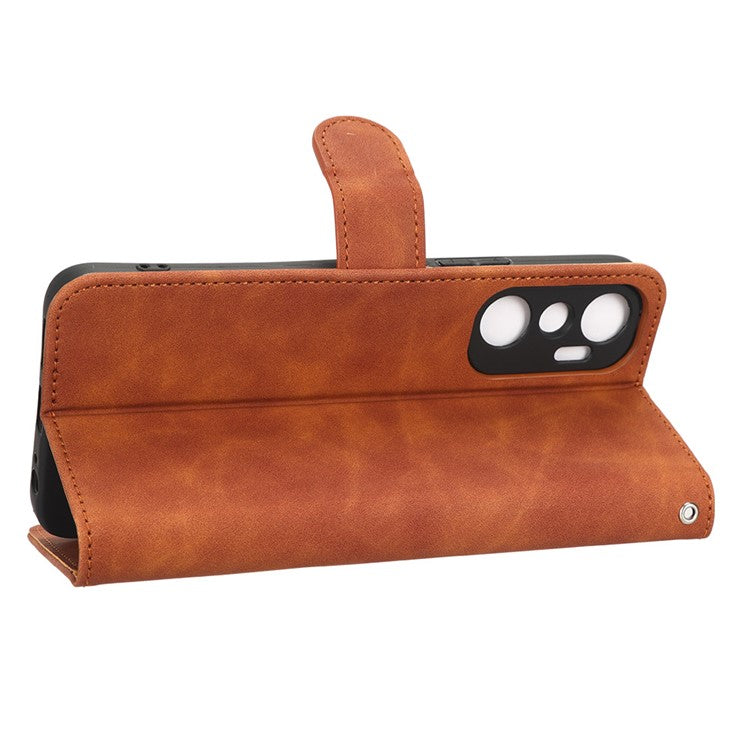 For Infinix Hot 20 4G Skin-Touch Feeling PU Leather Flip Wallet Case Scratch-Resistant Cell Phone Cover Stand - Brown