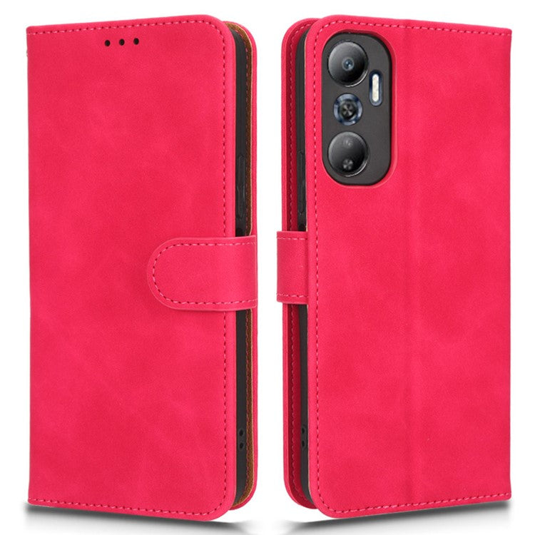 For Infinix Hot 20 4G Skin-Touch Feeling PU Leather Flip Wallet Case Scratch-Resistant Cell Phone Cover Stand - Rose