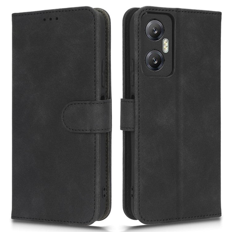 Phone Flip Leather Wallet Case For Infinix Hot 20 5G Skin-Touch Feeling Anti-Drop Cell Phone Cover Stand - Black