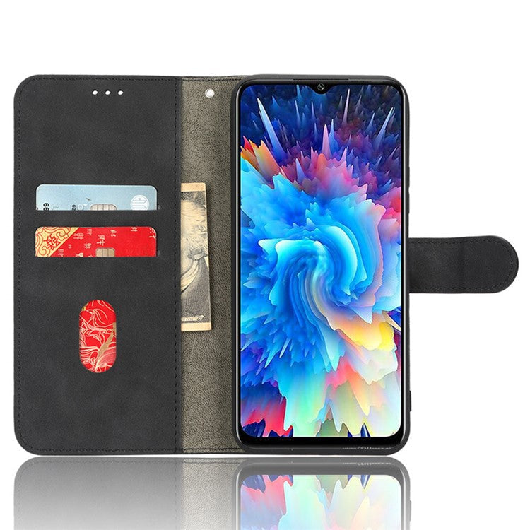 Phone Flip Leather Wallet Case For Infinix Hot 20 5G Skin-Touch Feeling Anti-Drop Cell Phone Cover Stand - Black