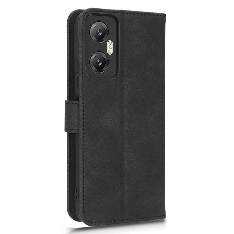 Phone Flip Leather Wallet Case For Infinix Hot 20 5G Skin-Touch Feeling Anti-Drop Cell Phone Cover Stand - Black