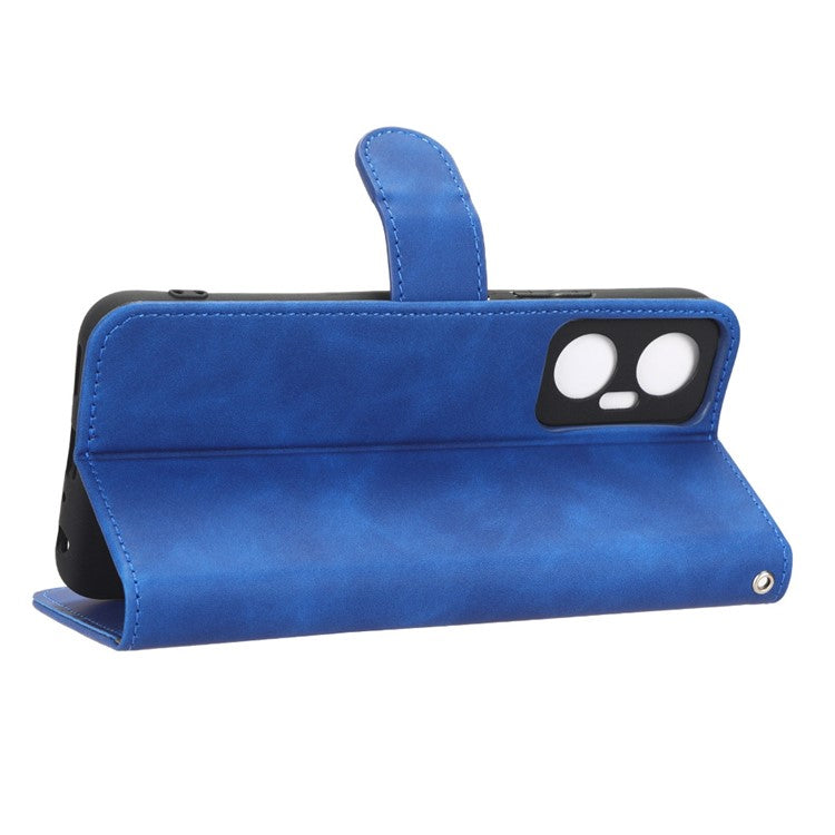 Phone Flip Leather Wallet Case For Infinix Hot 20 5G Skin-Touch Feeling Anti-Drop Cell Phone Cover Stand - Blue