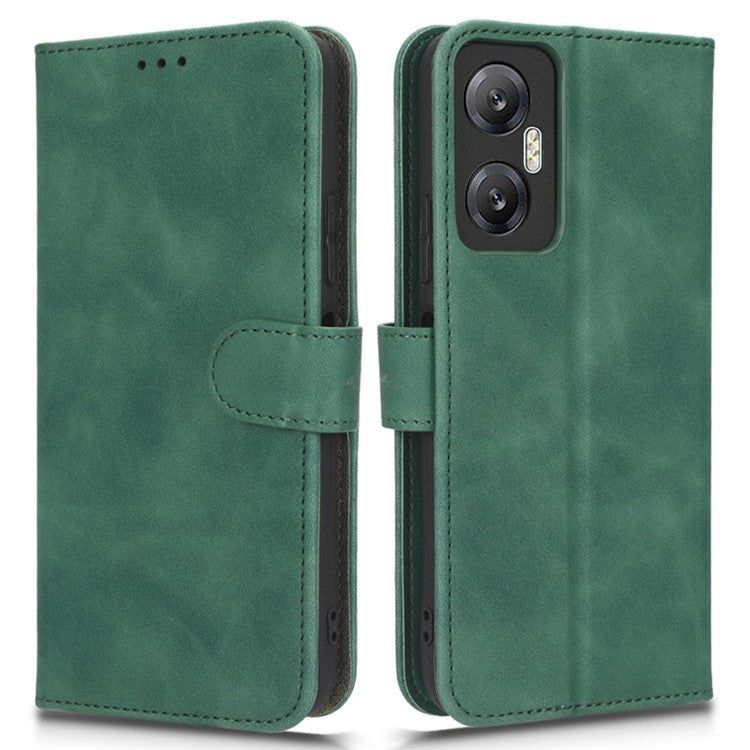 Phone Flip Leather Wallet Case For Infinix Hot 20 5G Skin-Touch Feeling Anti-Drop Cell Phone Cover Stand - Green