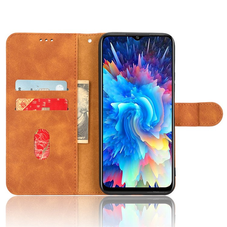 Phone Flip Leather Wallet Case For Infinix Hot 20 5G Skin-Touch Feeling Anti-Drop Cell Phone Cover Stand - Brown