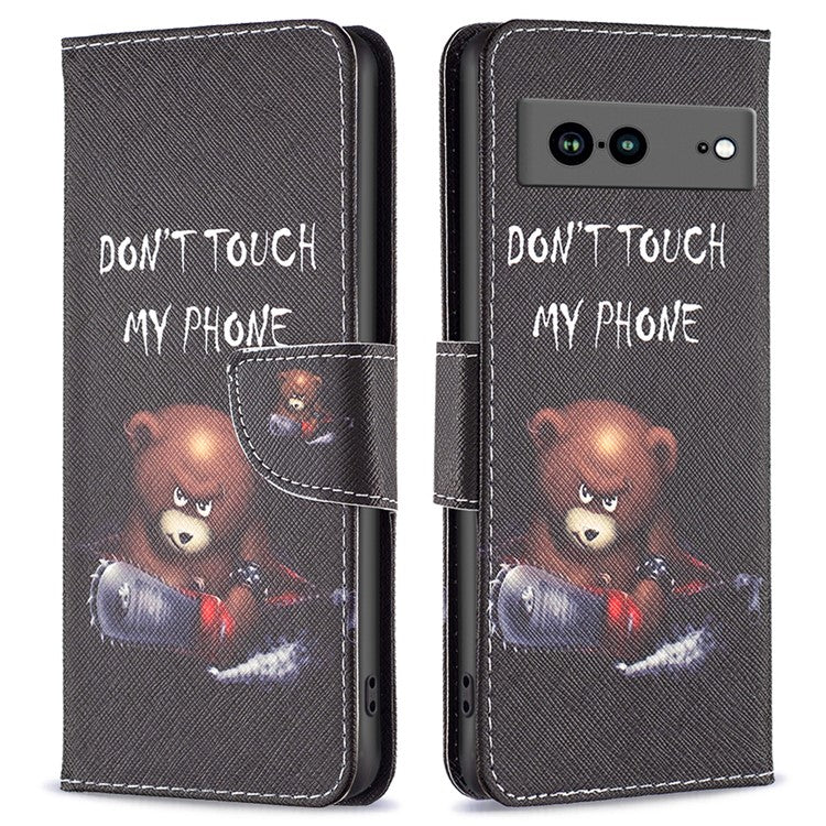 BF Pattern Printing Leather Series-1 for Google Pixel 7a Anti-fall Phone Case Stand PU Leather Wallet Pattern Imprinted Magnetic Closure Flip Phone Cover - Bear