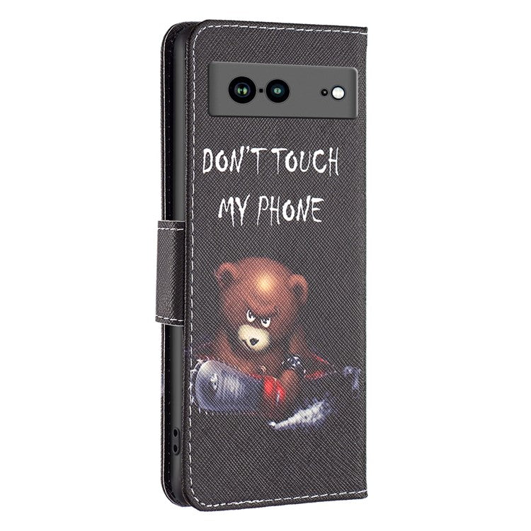 BF Pattern Printing Leather Series-1 for Google Pixel 7a Anti-fall Phone Case Stand PU Leather Wallet Pattern Imprinted Magnetic Closure Flip Phone Cover - Bear