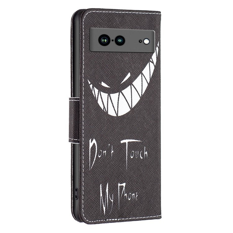 BF Pattern Printing Leather Series-1 for Google Pixel 7a Anti-fall Phone Case Stand PU Leather Wallet Pattern Imprinted Magnetic Closure Flip Phone Cover -  Don't Touch My Phone