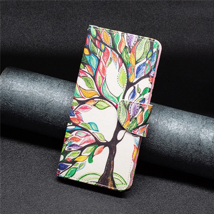 BF Pattern Printing Leather Series-1 for Google Pixel 7a Anti-fall Phone Case Stand PU Leather Wallet Pattern Imprinted Magnetic Closure Flip Phone Cover - Life Tree