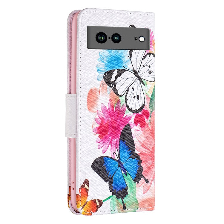 BF Pattern Printing Leather Series-1 for Google Pixel 7a Anti-fall Phone Case Stand PU Leather Wallet Pattern Imprinted Magnetic Closure Flip Phone Cover - Two Butterflies