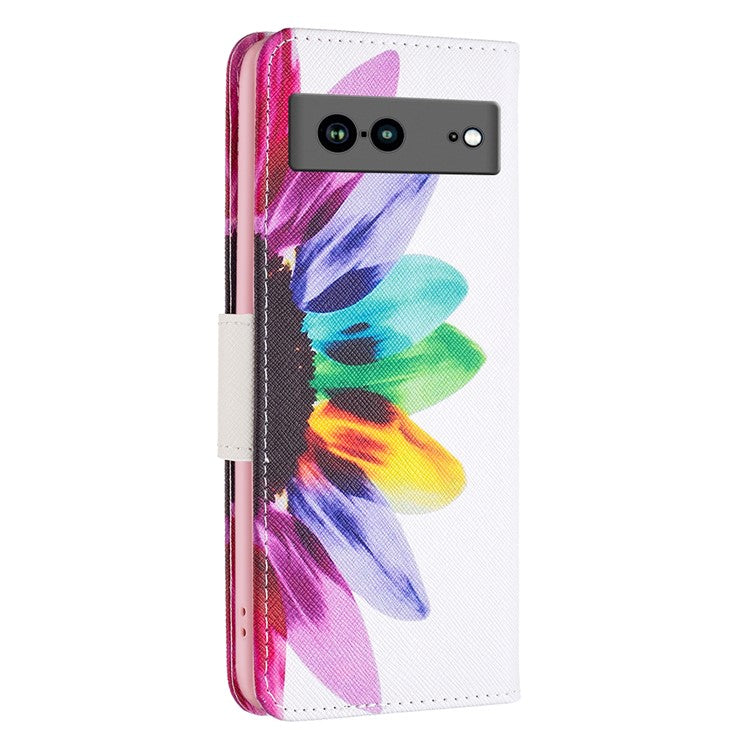 BF Pattern Printing Leather Series-1 for Google Pixel 7a Anti-fall Phone Case Stand PU Leather Wallet Pattern Imprinted Magnetic Closure Flip Phone Cover - Sunflower