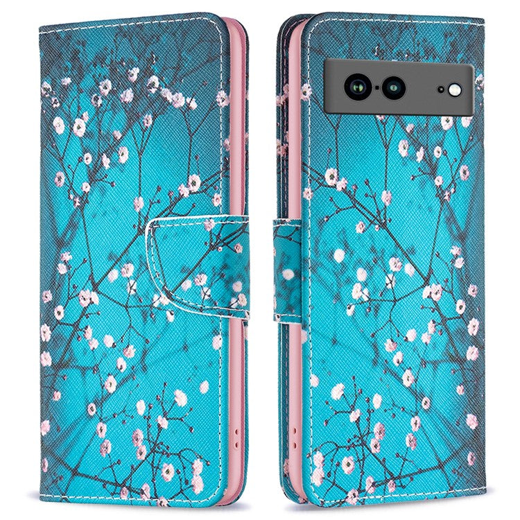 BF Pattern Printing Leather Series-1 for Google Pixel 7a Anti-fall Phone Case Stand PU Leather Wallet Pattern Imprinted Magnetic Closure Flip Phone Cover - Plum Blossom