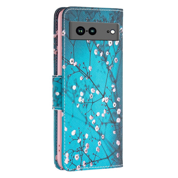 BF Pattern Printing Leather Series-1 for Google Pixel 7a Anti-fall Phone Case Stand PU Leather Wallet Pattern Imprinted Magnetic Closure Flip Phone Cover - Plum Blossom