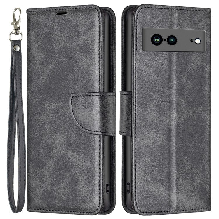 BF Leather Series-4 for Google Pixel 7a Anti-scratch Phone Case PU Leather Wallet Stand Magnetic Closure Flip Protective Phone Cover with Strap - Black