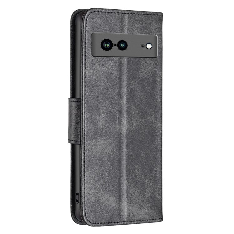 BF Leather Series-4 for Google Pixel 7a Anti-scratch Phone Case PU Leather Wallet Stand Magnetic Closure Flip Protective Phone Cover with Strap - Black